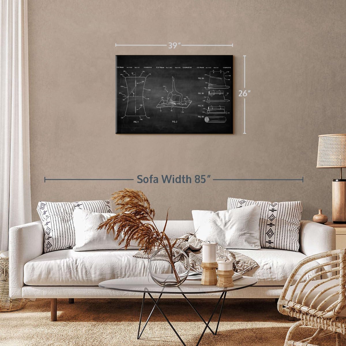 ElephantStock Exercise Mat BW Patent Wall Art - Horizontal Wrapped Canvas - 1-Piece Living Room Wall Decor - Digital Art Patent Canvas Print - Black and White Decor - 39" X 26"