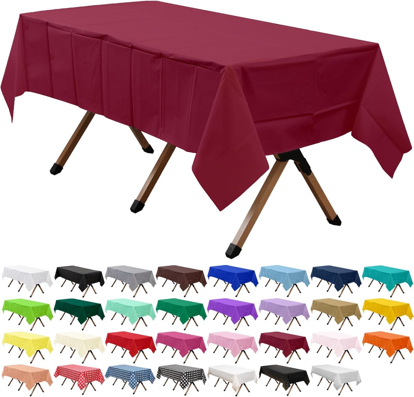 2 Pack Burgundy Premium Plastic Tablecloth Rectangle 54 x 108 Inches Reusable Wine Red Decorative Table Cover for Dining, Wedding, Party, Indoor and Outdoor use