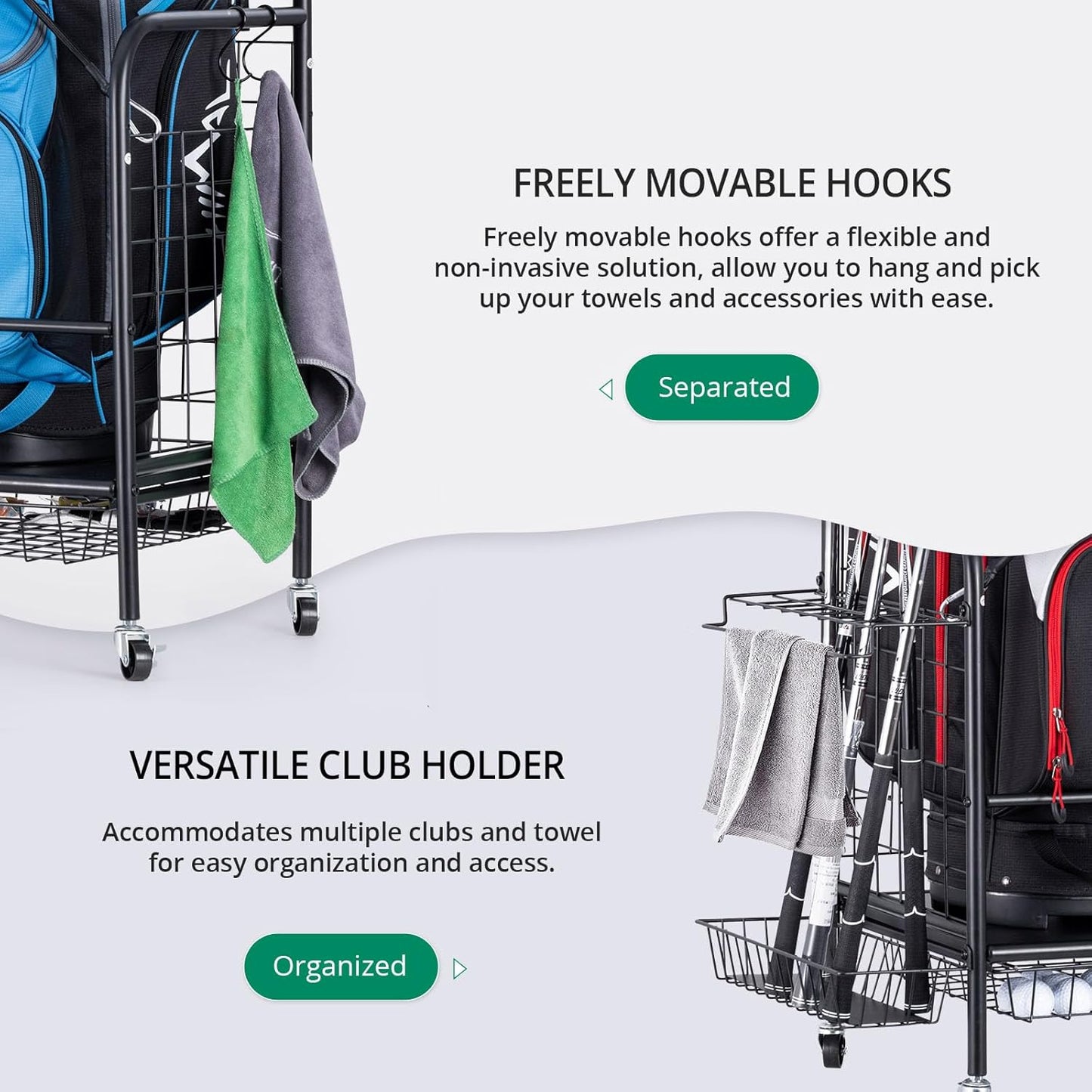 Golf Bag Organizer for Garage, Golf Storage Bag Stand, Golf Push Cart for Men and Women, Golf Club and Other Golfing Equipment Accessories Rack, Golf Bag Holder for Garage, Club, Shed, Basement