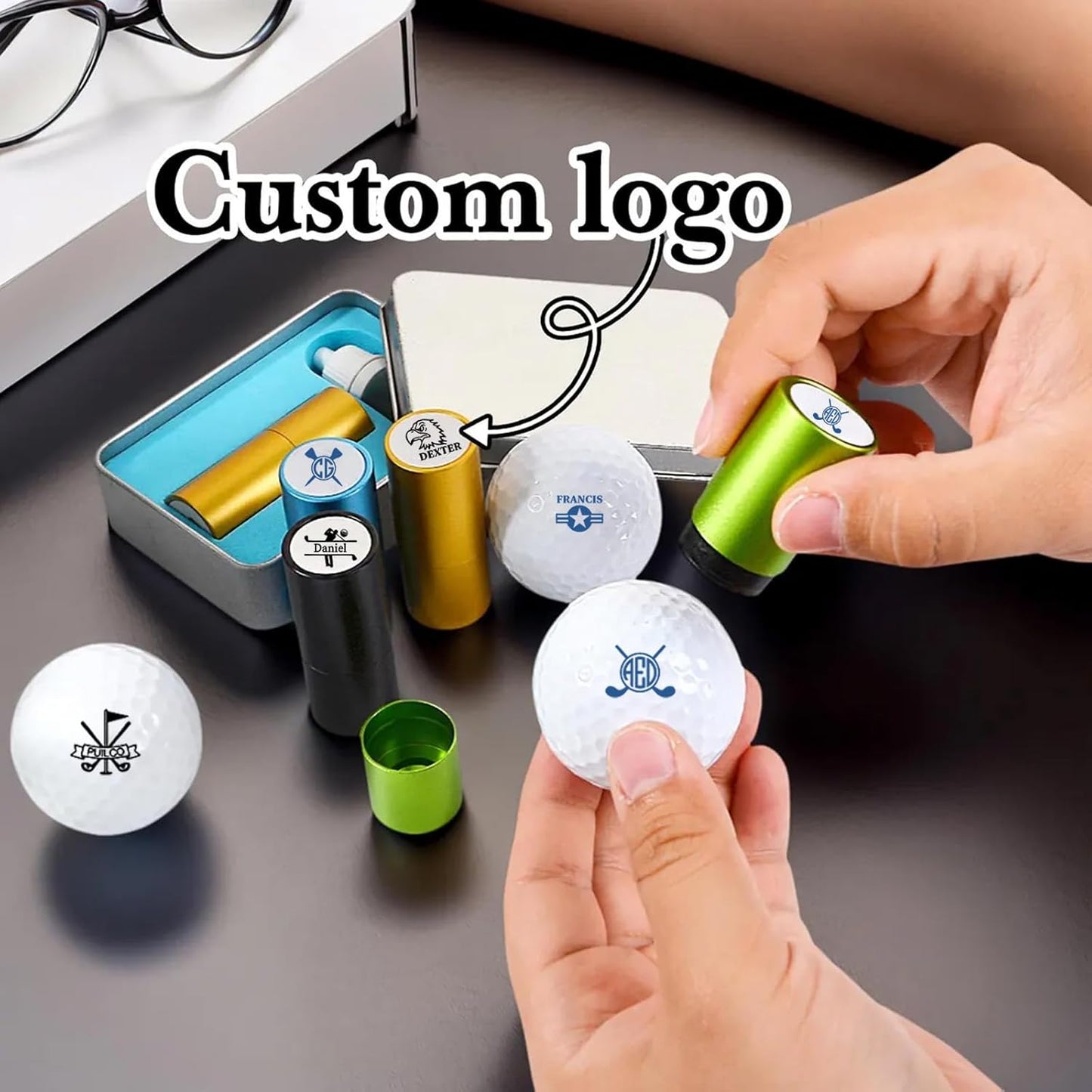 Custom Golf Ball Stamp Personalized Golf Ball Stamper with Monogram Logo Waterproof Ink Golf Accessories Gifts for Golfers Dad Husband Boyfriend