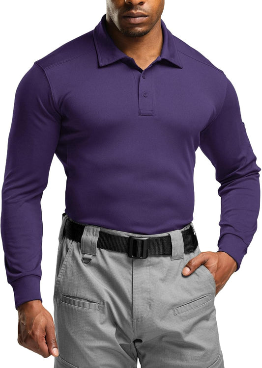 CQR Men's Polo Shirt, Long Sleeve Tactical Shirts, Outdoor UPF 50+ Pique Shirt, Dry Fit Lightweight Golf Shirts