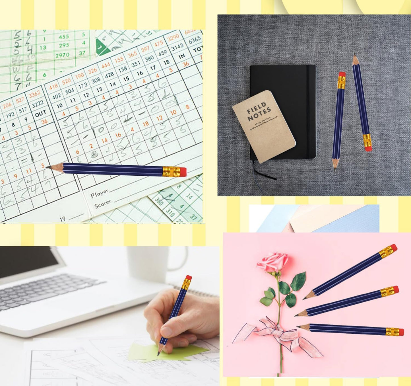 Adhere 25pcs Golf Pencils with eraser Hexagon Wooden Pencils Graphite 2B for Golf Event Scoring,Classroom,Wedding,Company Meetings,Pew, Pocket (Navy Blue)