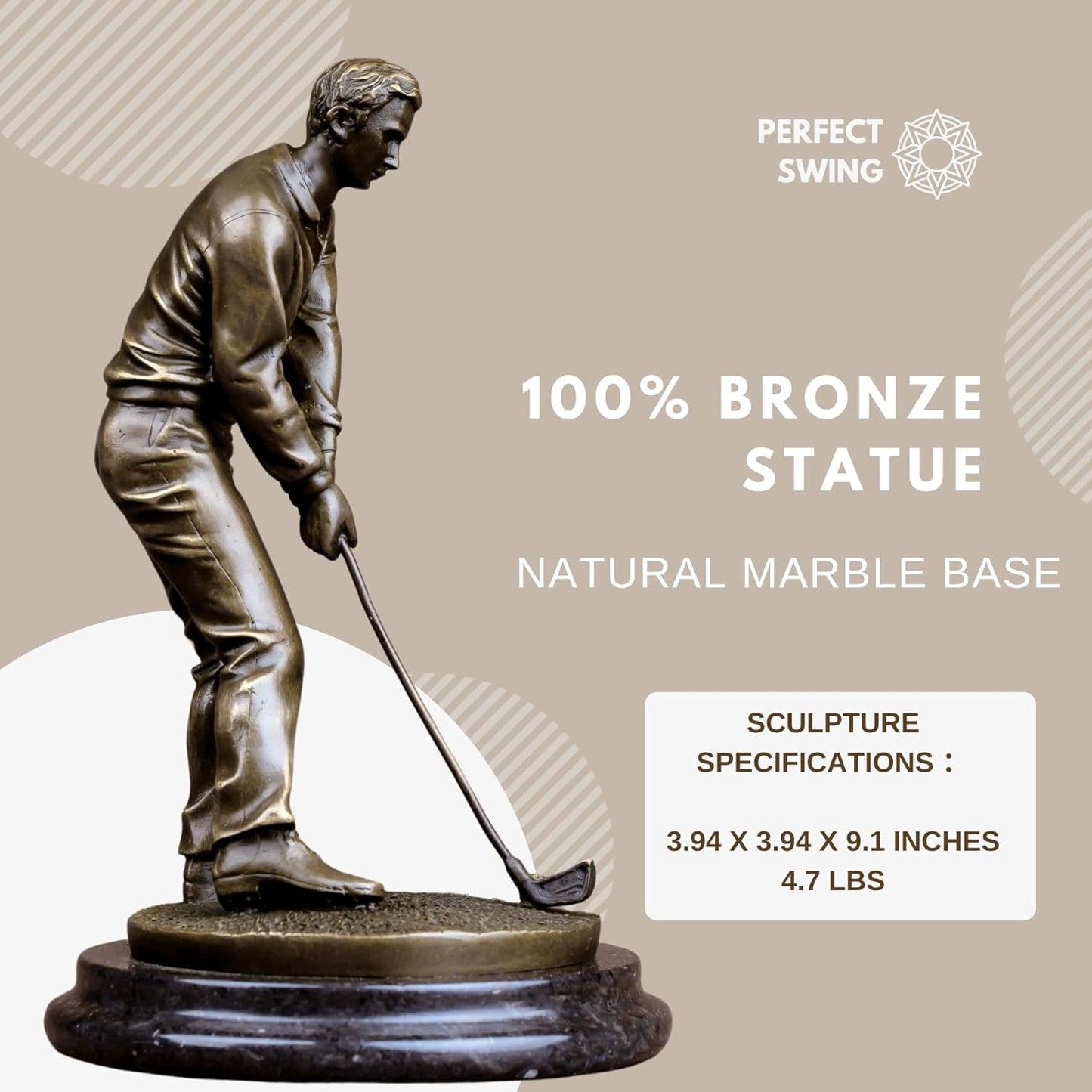 9.1'' Bronze Golf Putting Statue, Handcrafted Golfer Figurine Sculpture with Marble Base, Classic Sports Art Collectible for Home Office Decor and Golf Enthusiasts Gift