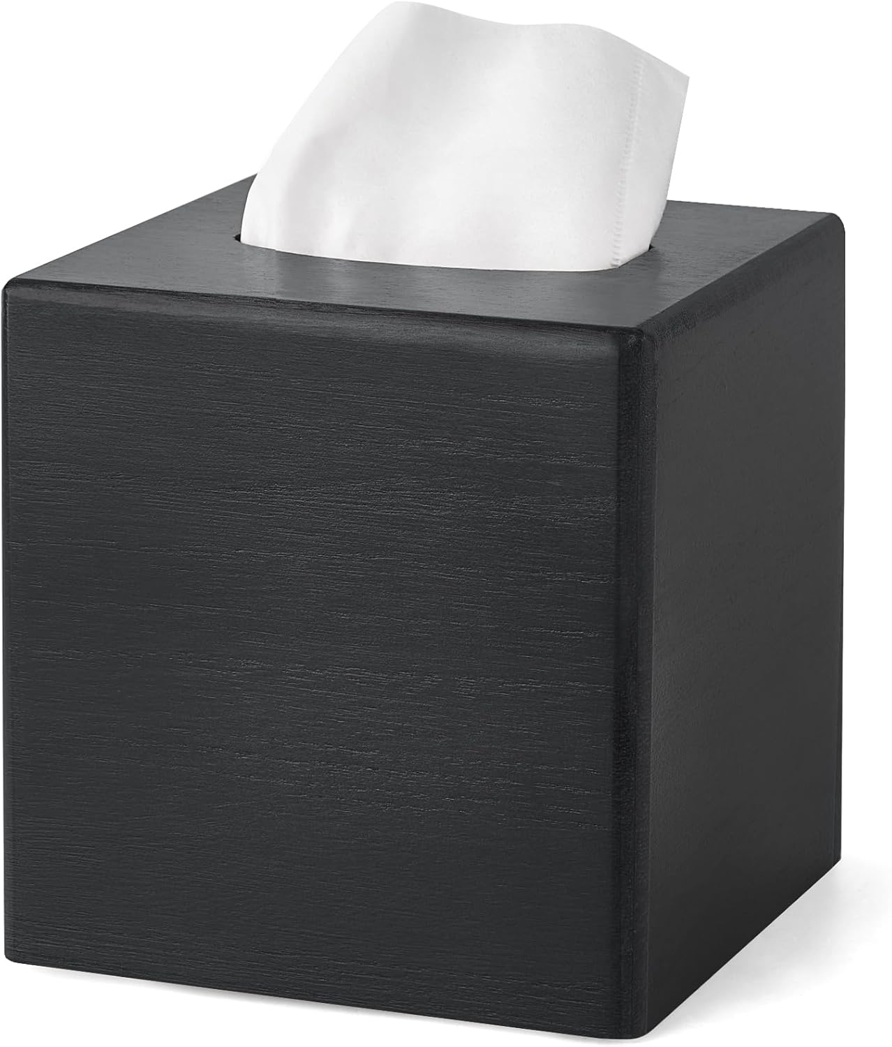 Mkono Tissue Box Cover Square Open-Bottom Wood Tissue Box Holder Decorative Facial Cube Organizer Modern Farmhouse Decor for Bathroom Bedroom Dresser Living Room Office Dorm, Black