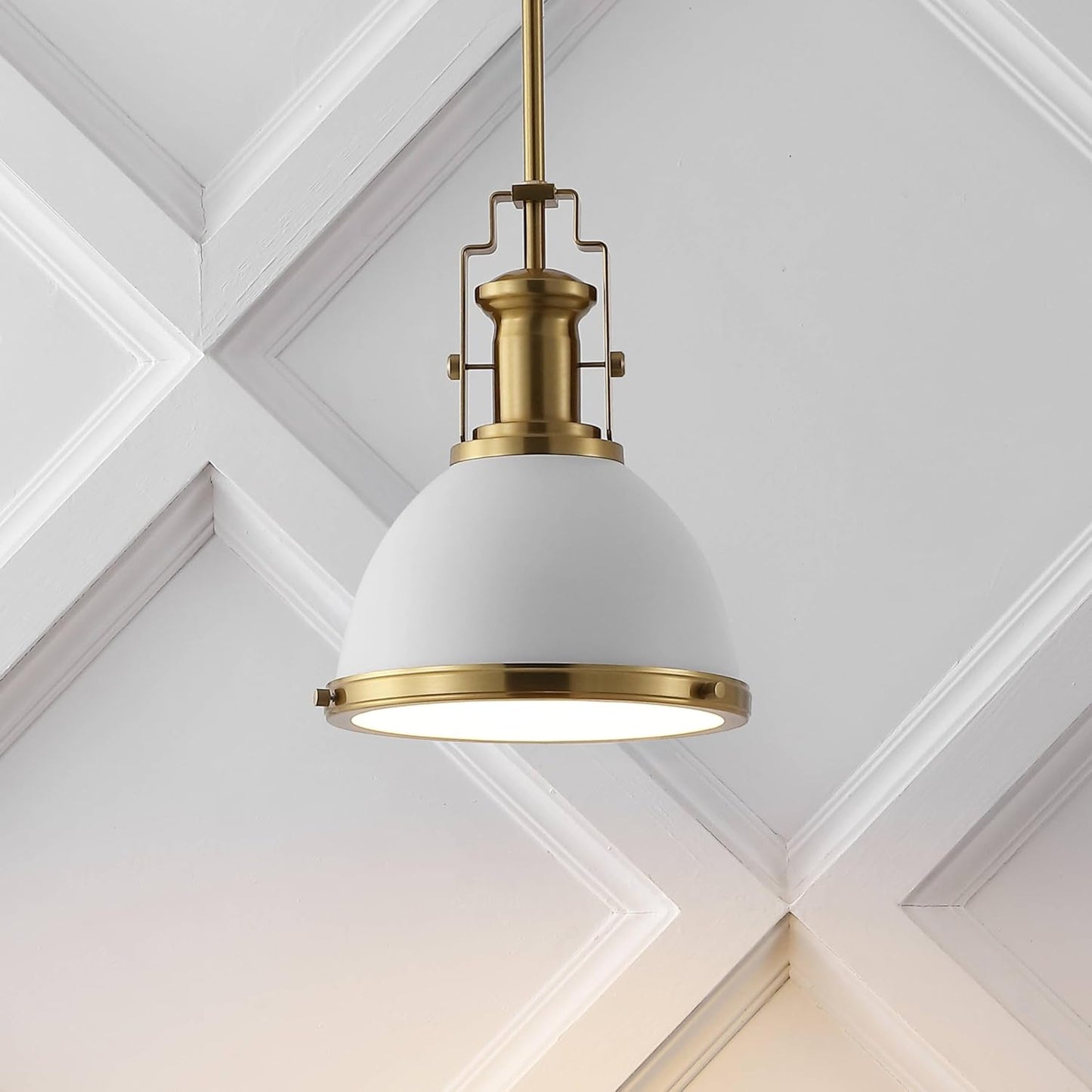 JONATHAN Y JYL9535D Homer 10" 1-Light Modern Industrial Iron LED Dome Pendant, Bohemian, Classic, Cottage, Farmhouse, Industrial, Rustic, Transitional, Dining Room, Kitchen, Foyer, White/Brass Gold