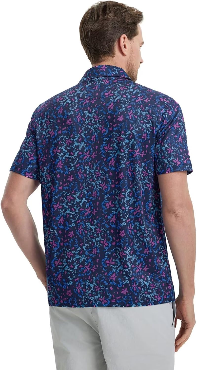 M MAELREG Mens Golf Shirt Short Sleeve Dry Fit Print Moisture Wicking Performance Patterns Collared Polo Shirt