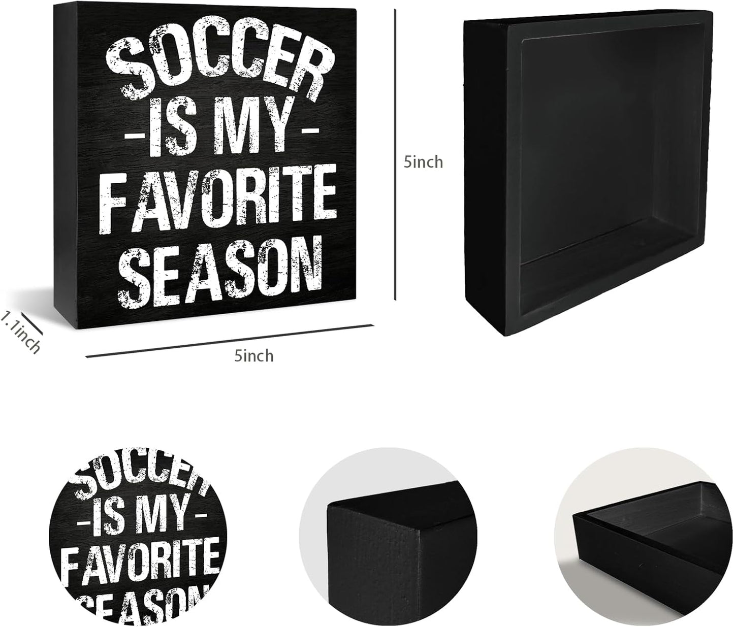 Soccer Wall Decor, Soccer Room Decor for Boys, Wooden Box Table Sign, Soccer is my Favorite Season, Soccer Bedroom Wall Decor, Soccer Birthday Party Decorations 5 x 5 Inch