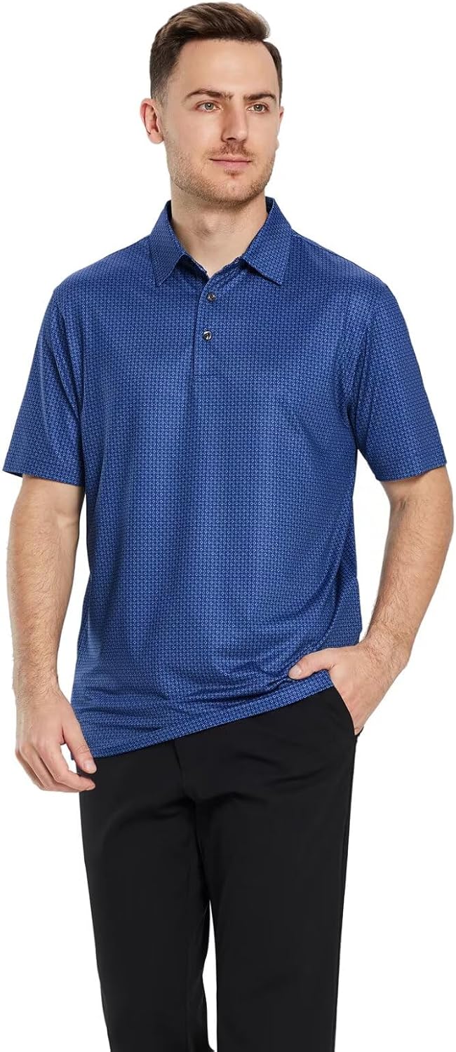Golf Shirts for Men Dry Fit Short Sleeve Print Performance Moisture Wicking Polo Shirt