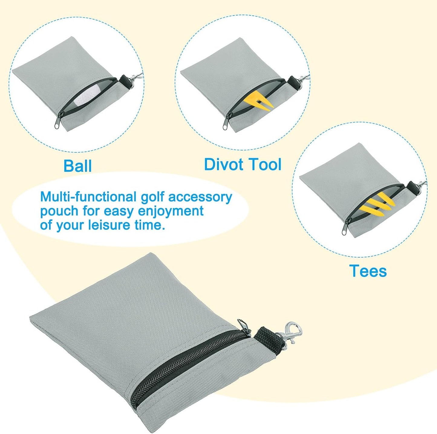 PATIKIL Golf Tee Pouch, Zipper Golf Ball Bag with Metal Lobster Claw Clip for Men Women Valuables Holder