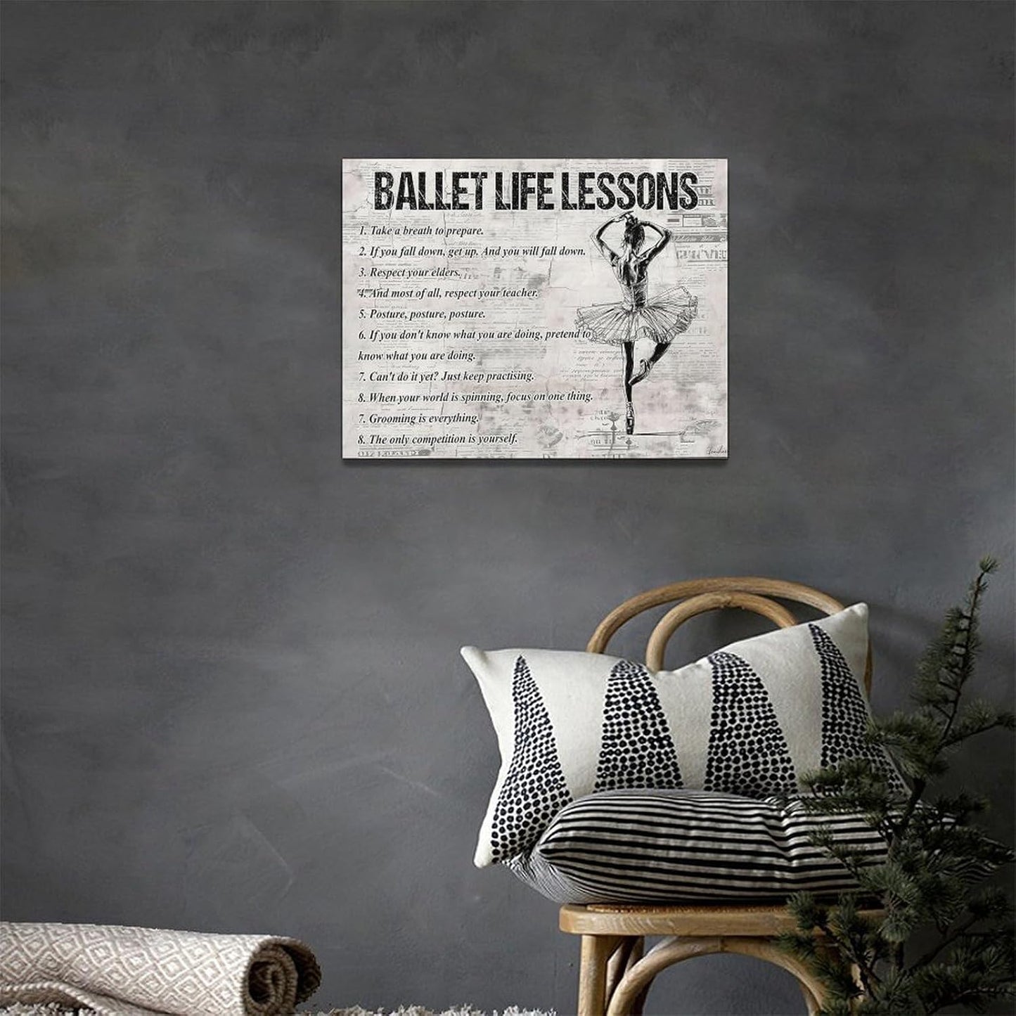 Ballet Dance Wall Art Ballet Life Lessons Wall Decor Ballet Sign Retro Poster Girls Woman Motivational Decorations Canvas Print Painting Artwork for Bedroom Bathroom Living Room Gym 16"x12"