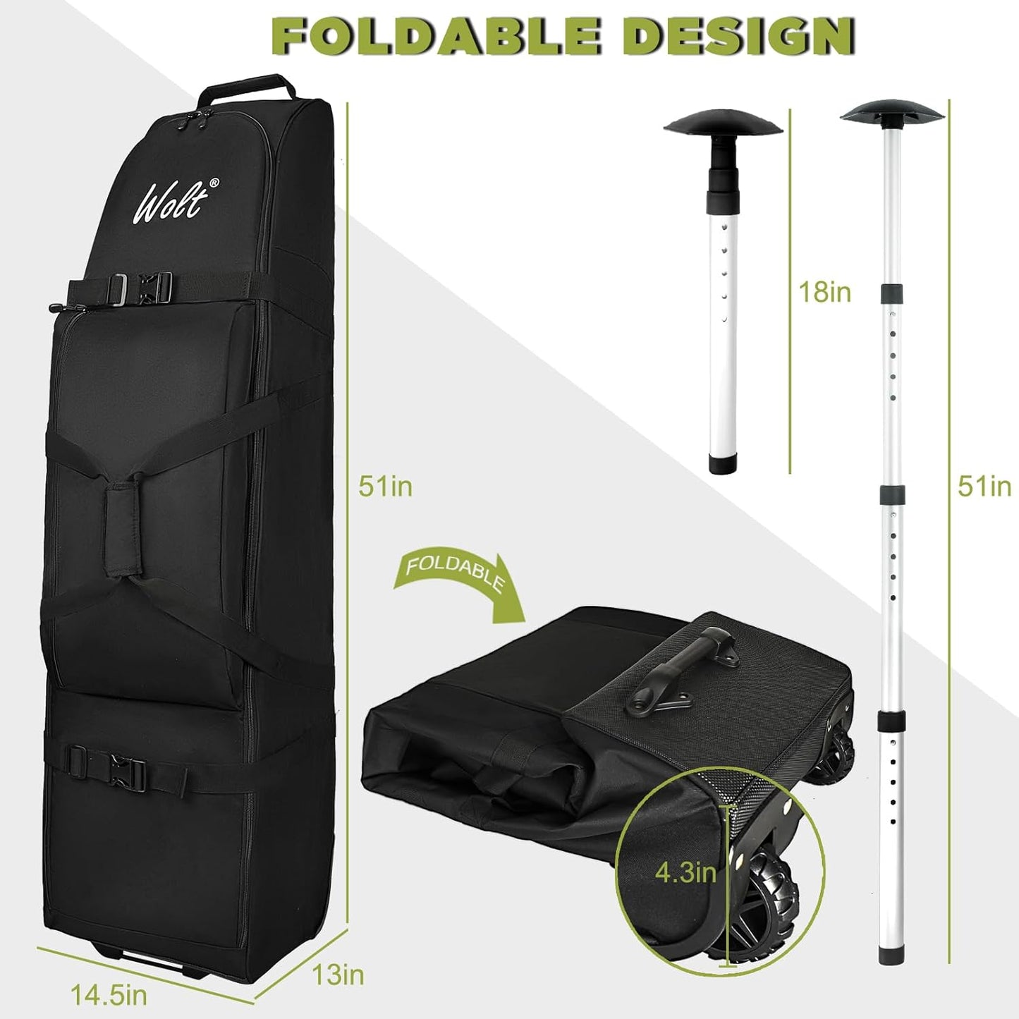 WOLT Golf Travel Bag with Anti-Impact Support System - Soft Padded Golf Travel Case for Airlines, Golf Travel Cover with Wheels