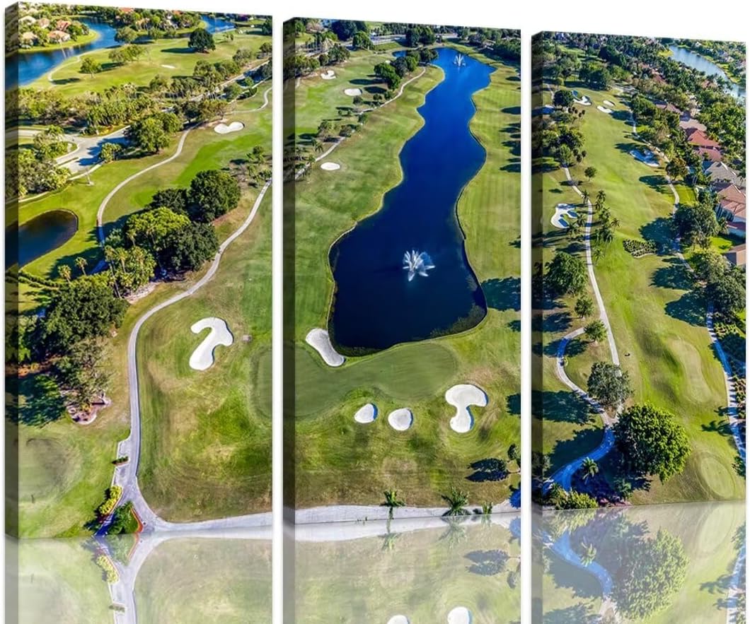 chenchenArt WESTON FL USA Golf Course Wall Art for Living Room Bedroom Bathroom Home Decorations Golf Course Pictures Posters Canvas Prints Modern Artwork Framed Ready to Hang(20''W x 40''H x3)