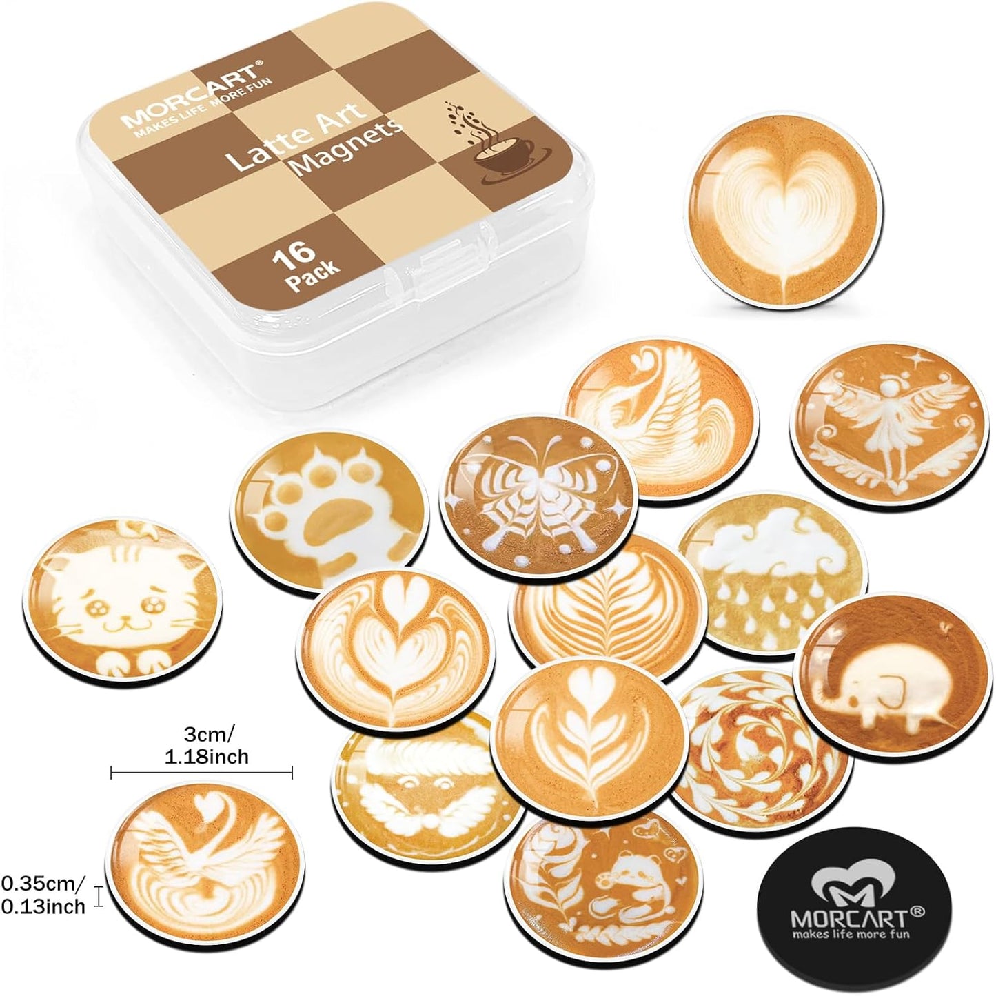 MORCART 16PCS Refrigerator Magnets, Latte Art Fridge Magnets Decoration for Locker Whiteboard Decorative Magnetic Board Cabinets Classroom Office Cubicle School (Latte Art)