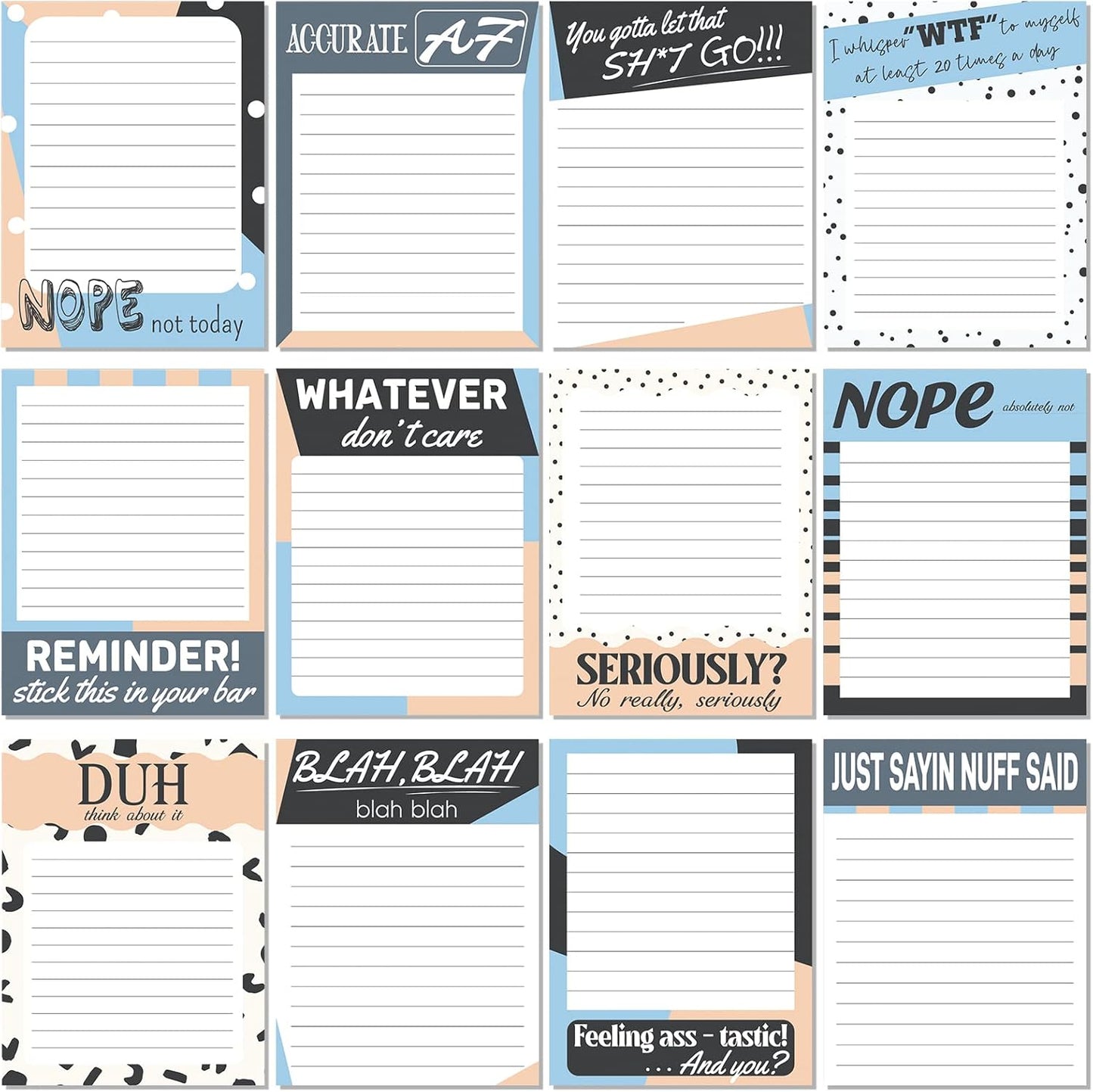 Funny Notepads with Sayings Sticky Funny Office Supplies to Do List Sarcastic Work Assorted Notepad for Workers, 12 Designs, 3 x 3.93 Inch(Retro Style)