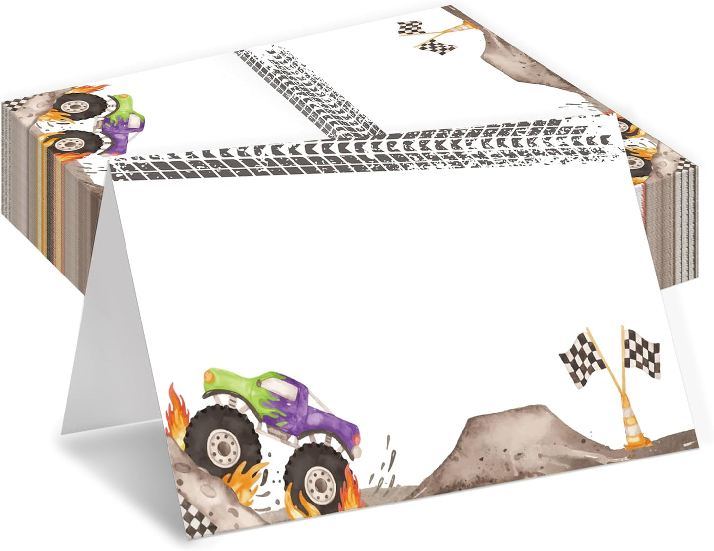 Monster Truck Place Cards, Racing Car Table Place Cards For Table Setting, Monster Jam Name Cards For Birthday Party Baby Shower Dinner Wedding, 25 Cards Included -01