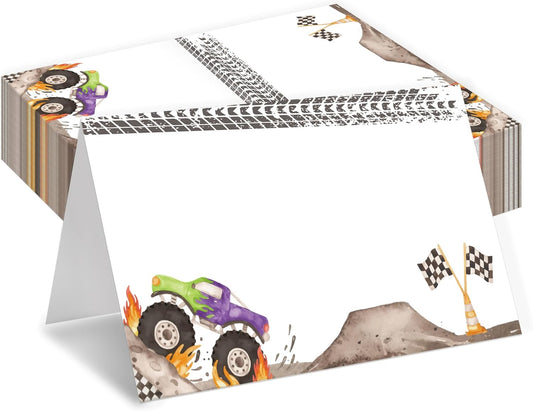 Monster Truck Place Cards, Racing Car Table Place Cards For Table Setting, Monster Jam Name Cards For Birthday Party Baby Shower Dinner Wedding, 25 Cards Included -01