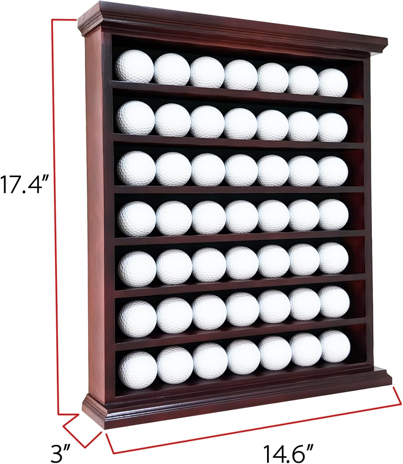 Golf Ball Display Case - Wall Mount, Black Finish, Green Felt Background, No Door, Perfect for Golf Balls, 14.6" W x 17.4" H x 3" D