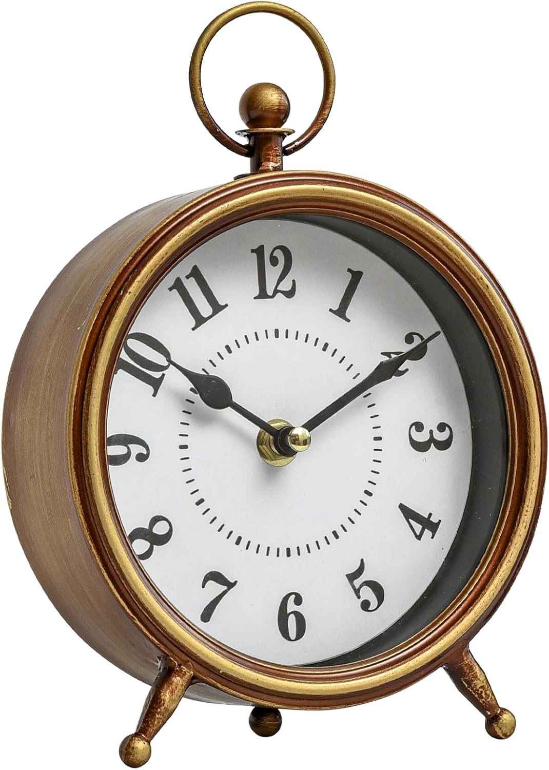 EMAX Home Vintage Small Table Clock on Stand,Desk and Shelf Clock Decorative Farmhouse Mantel Non-Ticking Clock Rustic Metal Frame with Antique Gold Finish 9.3 Inch…