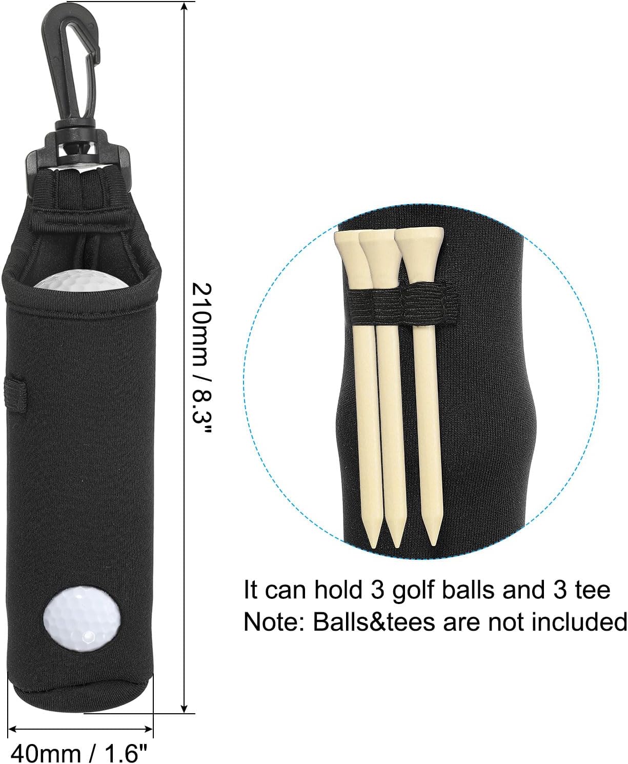 PATIKIL Golf Ball Carry Bag, Golf Tee Holder Pouch Portable Neoprene Golf Ball Holder with Clip for Men and Women Storage Gifts