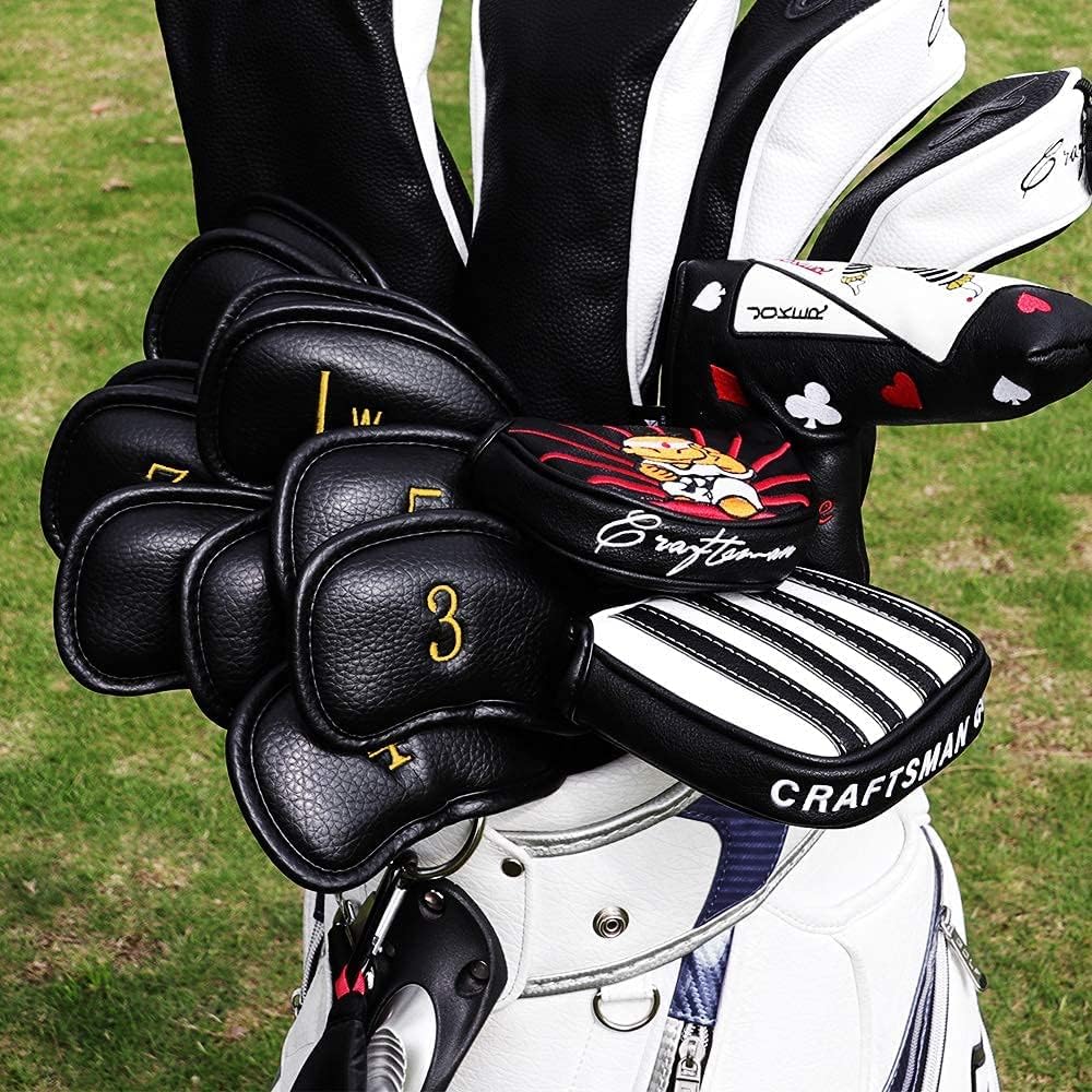 CRAFTSMAN GOLF 12pcs or 1pc Thick Synthetic Leather Golf Iron Head Covers Set Headcover Fit All Brands Callaway Ping Taylormade Cobra Etc. Also Custom Name