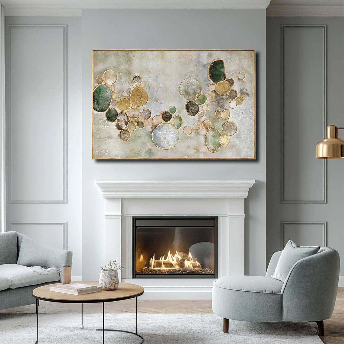 YJYart Gold Line Home Wall Decor Abstract Wall Art Neutral Canvas Artwork 32"x48" Decorations for Bedroom Large Paintings for Living Room