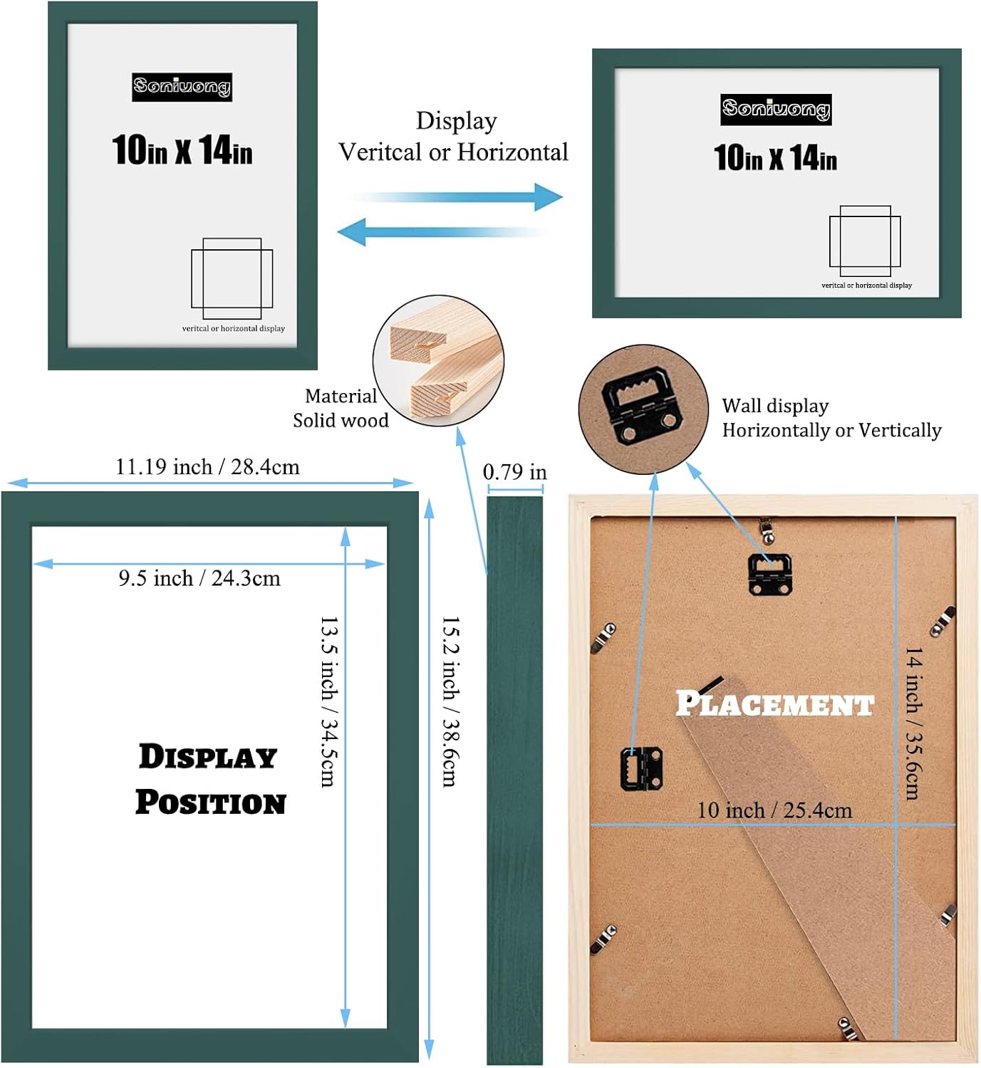 10x14 inch Wood Picture Frames for Wall Hanging,Diamond Painting Frames Rectangle Baby Scan Picture Frame for Family Walls Decoration,Anniversary,Wedding,Christmas,Halloween,Shower,Certificate (Dark