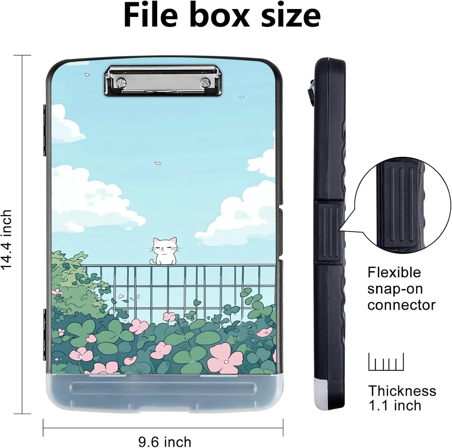 Clipboard with Storage - Large Capacity,Nursing Clipboard with Pen Holder,Heavy Duty,Plastic Side-Opening Folder for Teacher,Nurse - Cat Under Blue Sky