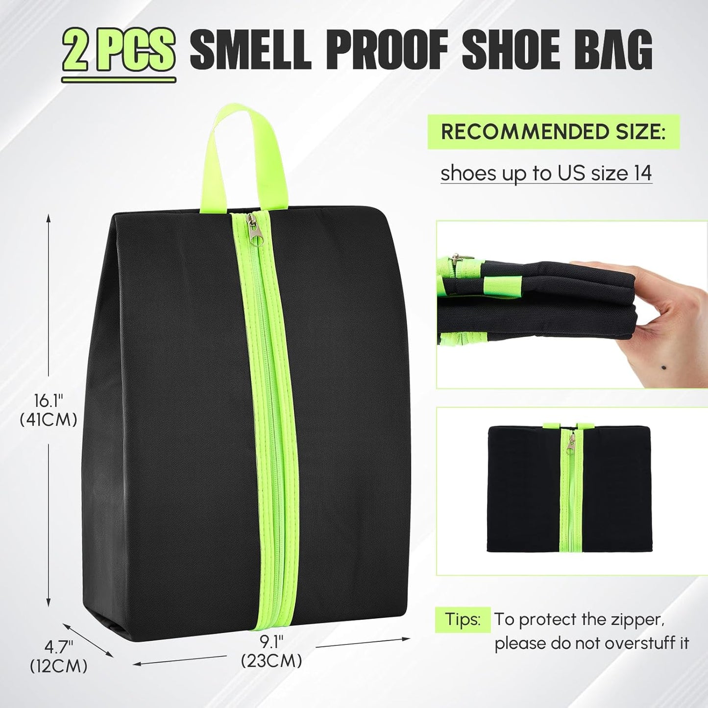 2 Pack Smell Proof Shoe Cleat Bag for Travel Water-Resistant Odor Absorbing Lightweight Golf Soccer Shoe Storage Organizer Shoe Pouch with Zipper for Gym Sports Travel Work