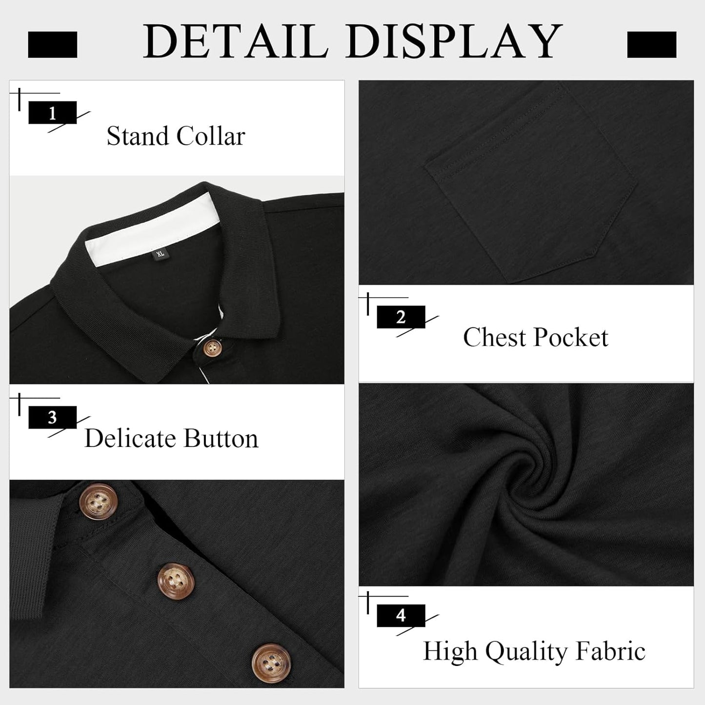 Mens Long Sleeve Polo Shirts Casual Moisture Wicking Golf Polo Shirts with Pocket