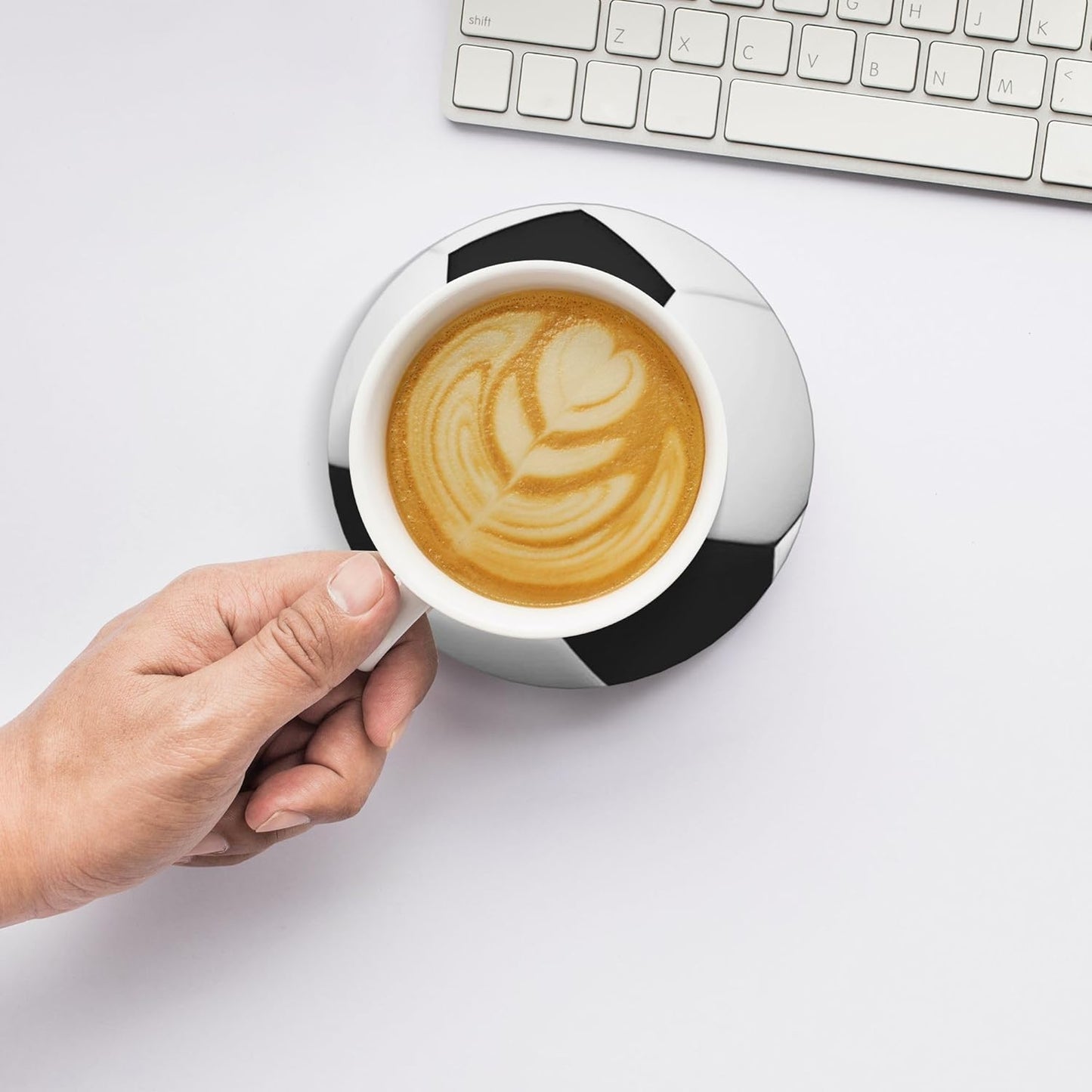 Soccer Ball Coasters for Drinks Set of 4, Absorbent Ceramic Drink Coasters for Coffee Table Wooden Table Cup Bar, 4 Inches