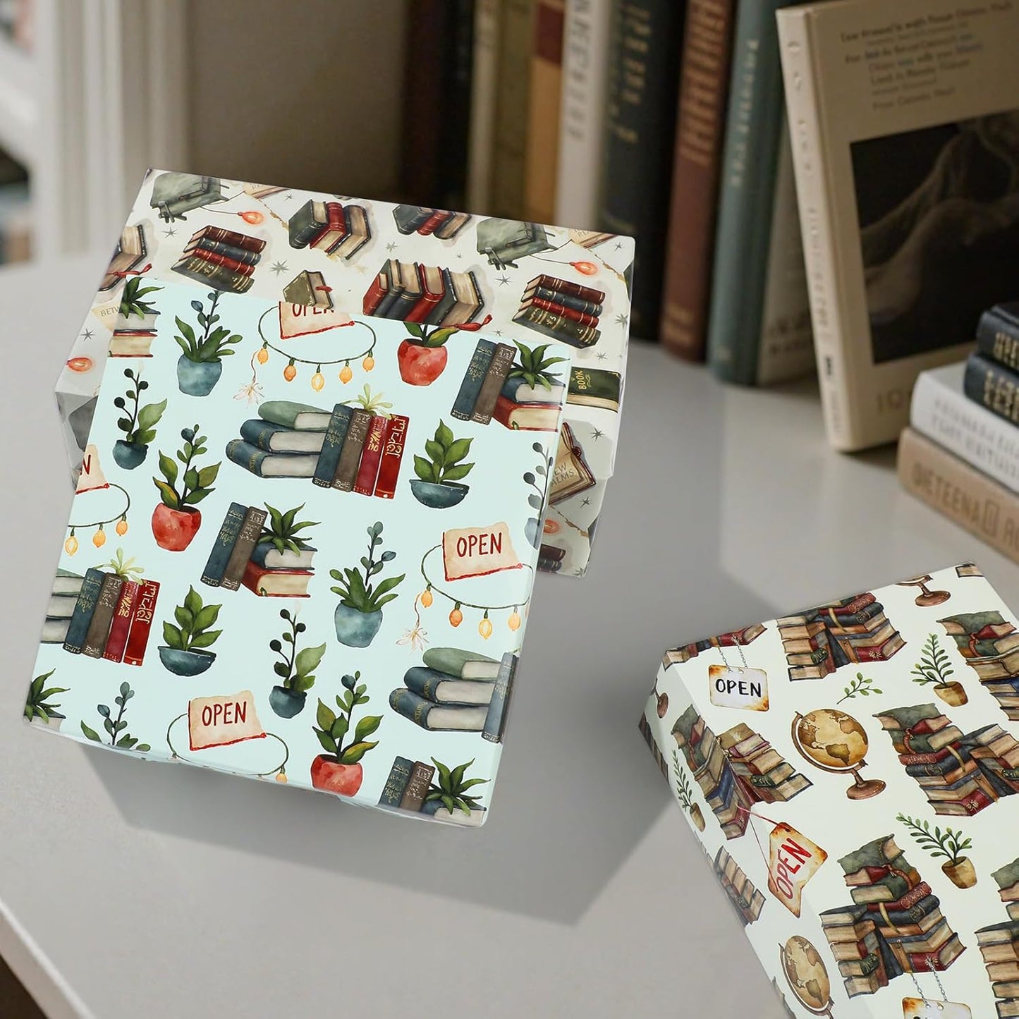 Pineraap Bookish Wrapping Paper 12 Sheets Watercolor Vintage Book Themed Designs Gift Wrap for Book Lovers, Librarians, Bookstores, 20"×28"