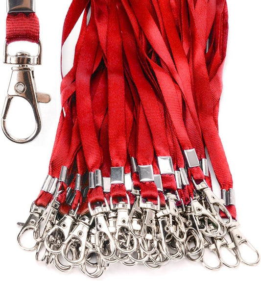 Lanyards 100 Pcs Bulk Lanyard for Id Badges Flat Black Lanyard with Badge Clip Swivel Hook (100, Red)