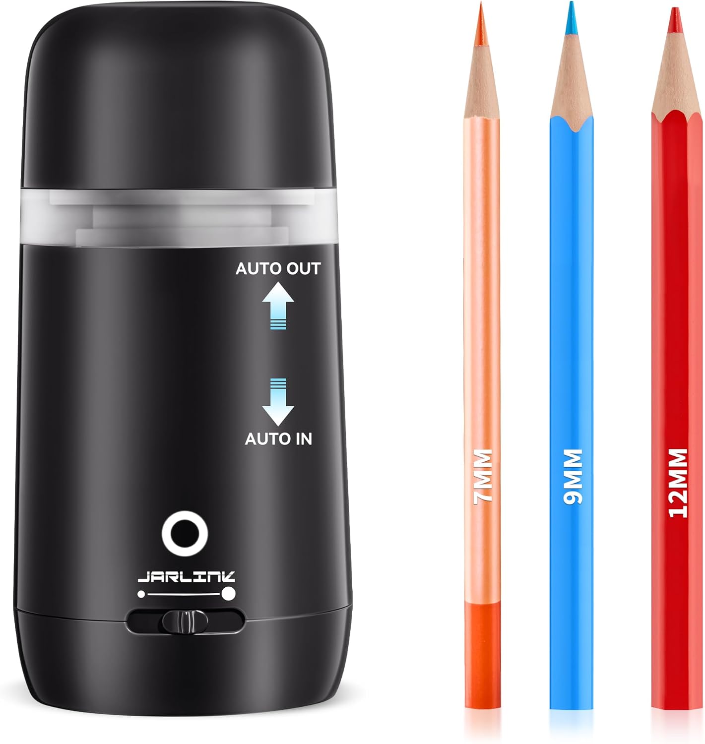 JARLINK Automatic Electric Pencil Sharpener - Hands-Free Operation, 3 Sharpness Modes, 3-Second Sharpening, Rechargeable & Portable for 7-12mm Pencils, Ideal for Classroom and Home Use (Black)