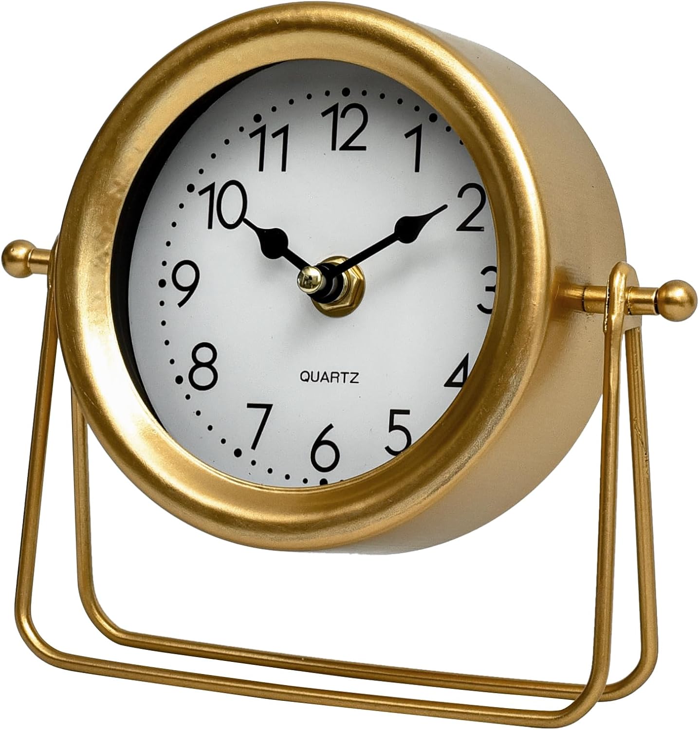 Small Gold Desk and Shelf Clock, 6.9*5.9 Inch Retro Elegant Tabletop Clock with Glass Cover, Silent Non-Ticking Battery Operated Decorative Clock for Living Room, Office, Bedroom, Gift Idea