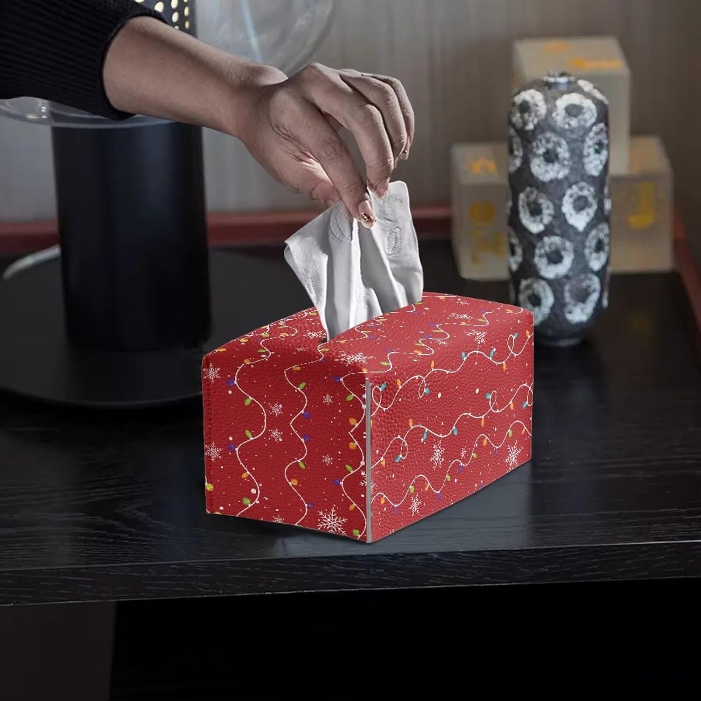 Christmas Large Tissue Box Cover Rectangle Cute Snowman Tissue Box Holder for Bathroom Soft PU Leather Toilet Tissue Holder Waterproof Christmas Decorations for Home