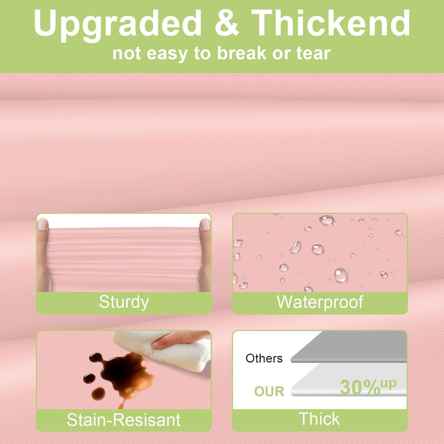 QIKSION Plastic Table Cloth Disposable 3 Pack, 54 x 108 Inch Tablecloths for Rectangle Tables, Blush Pink Plastic Table Cover