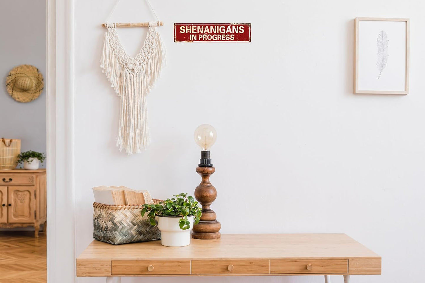 AWISZZZ Vintage Metal Tin Sign Retro Shenanigans In Progress Signs Stylish Wall Art Plaques for Home Decor Bathroom Kitchen House and Gothic Wall Decor or as a Unique Poster 16x4 in