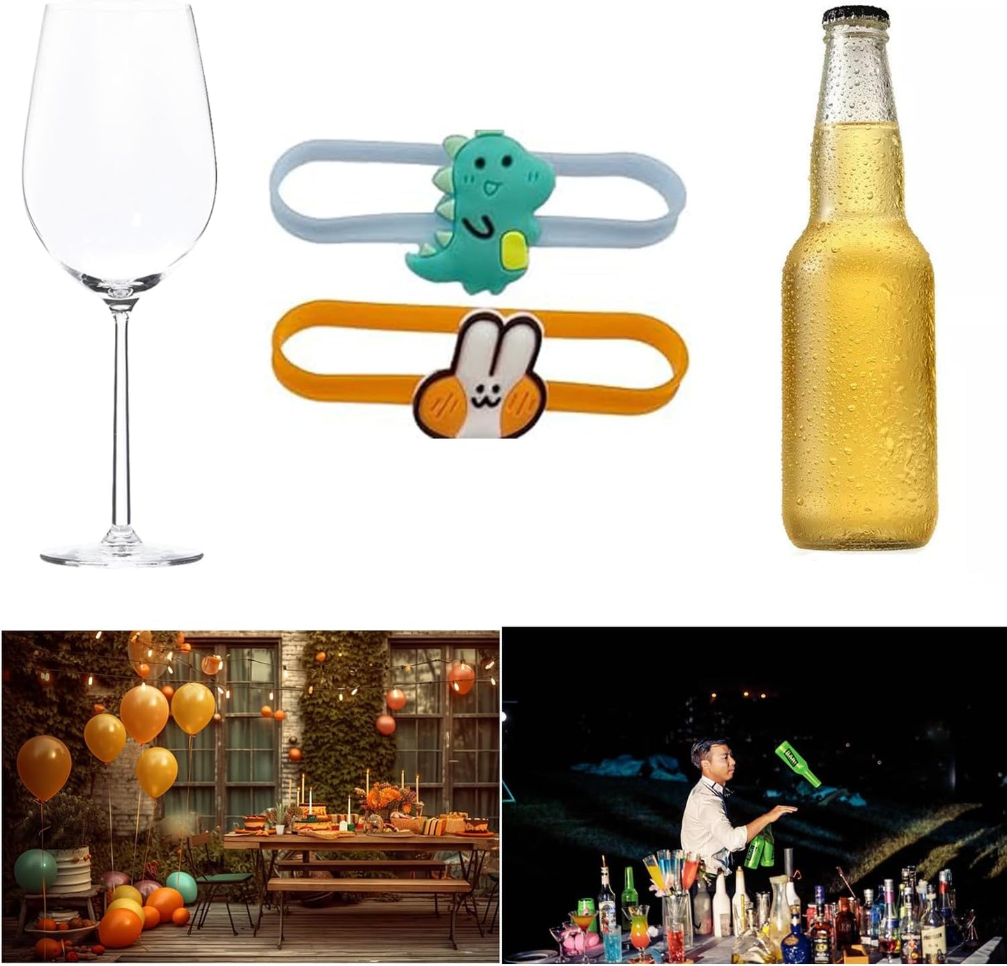 Ackron 18Pcs Silicone Drink Markers - Funny Wine Glass, Cup and Bottle Strip Tag Markers for Parties or Families