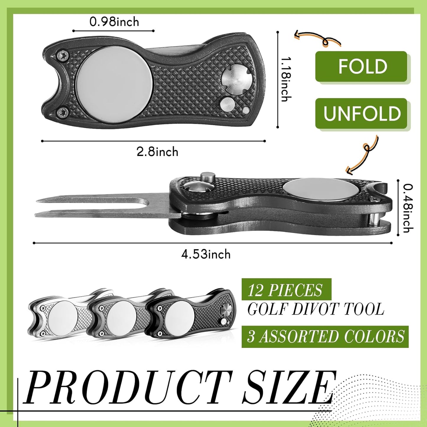 Poen 12 Pcs Golf Divot Tool Golf Repair Tool with Magnetic Ball Marker and Popping Button Metal Foldable Switchblade Repair Fixer for Golfers Prizes