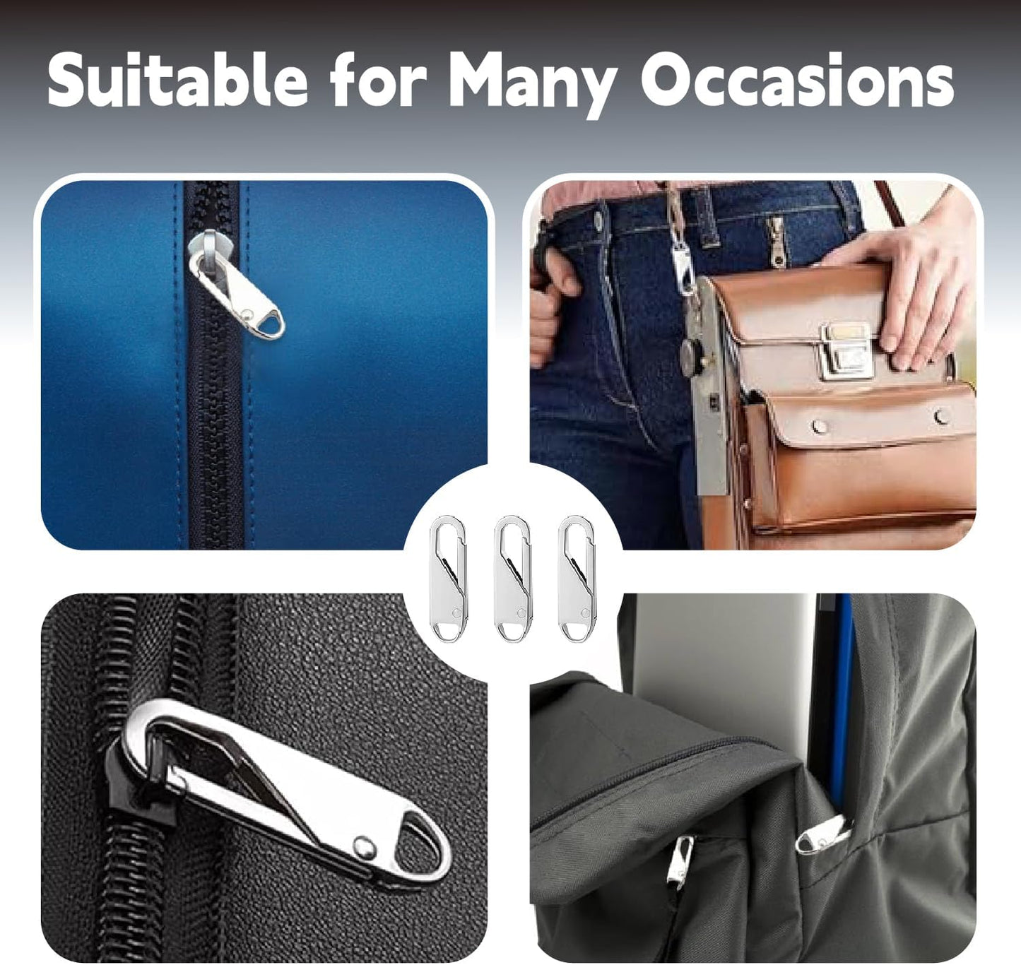 12Pcs Zipper Pull, Metal Zipper Pull Replacement, Detachable Zippers Pull Tabs, Metal Zippers Handle Mend Fixer Tab Repair, for Luggage Suitcase Backpacks Jacket