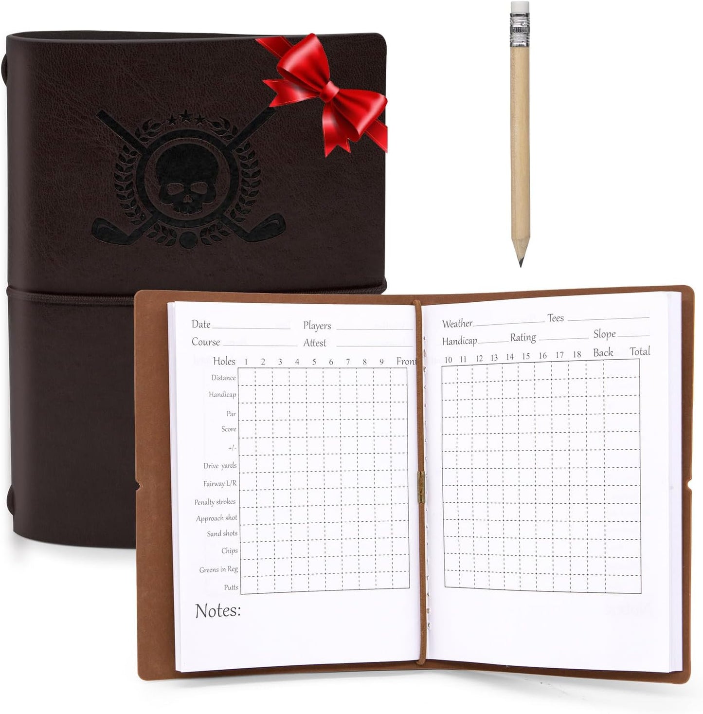 Golf Scorecard Book Leather Golf Yardage Book with Pencil Golf Score Book Golf Gift for Men&Women Sports and Outdoor Golf Club Accessories,dark brown