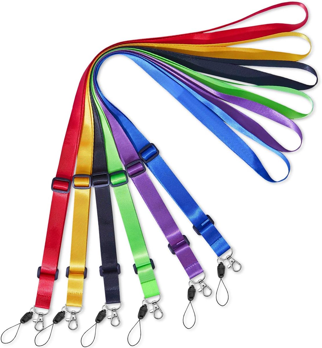 AMUU 6 Pack Lanyard Adjustable 6 Colors Extend Length For ID Badges Holder,Women,Men,Keys,Cruise,Ship Name Tag Holder,Blue,Purple,Green,Black,Yellow,Red