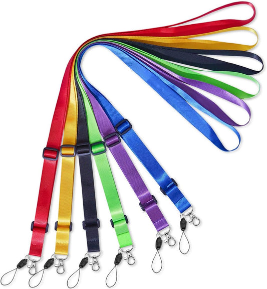 AMUU 6 Pack Lanyard Adjustable 6 Colors Extend Length For ID Badges Holder,Women,Men,Keys,Cruise,Ship Name Tag Holder,Blue,Purple,Green,Black,Yellow,Red