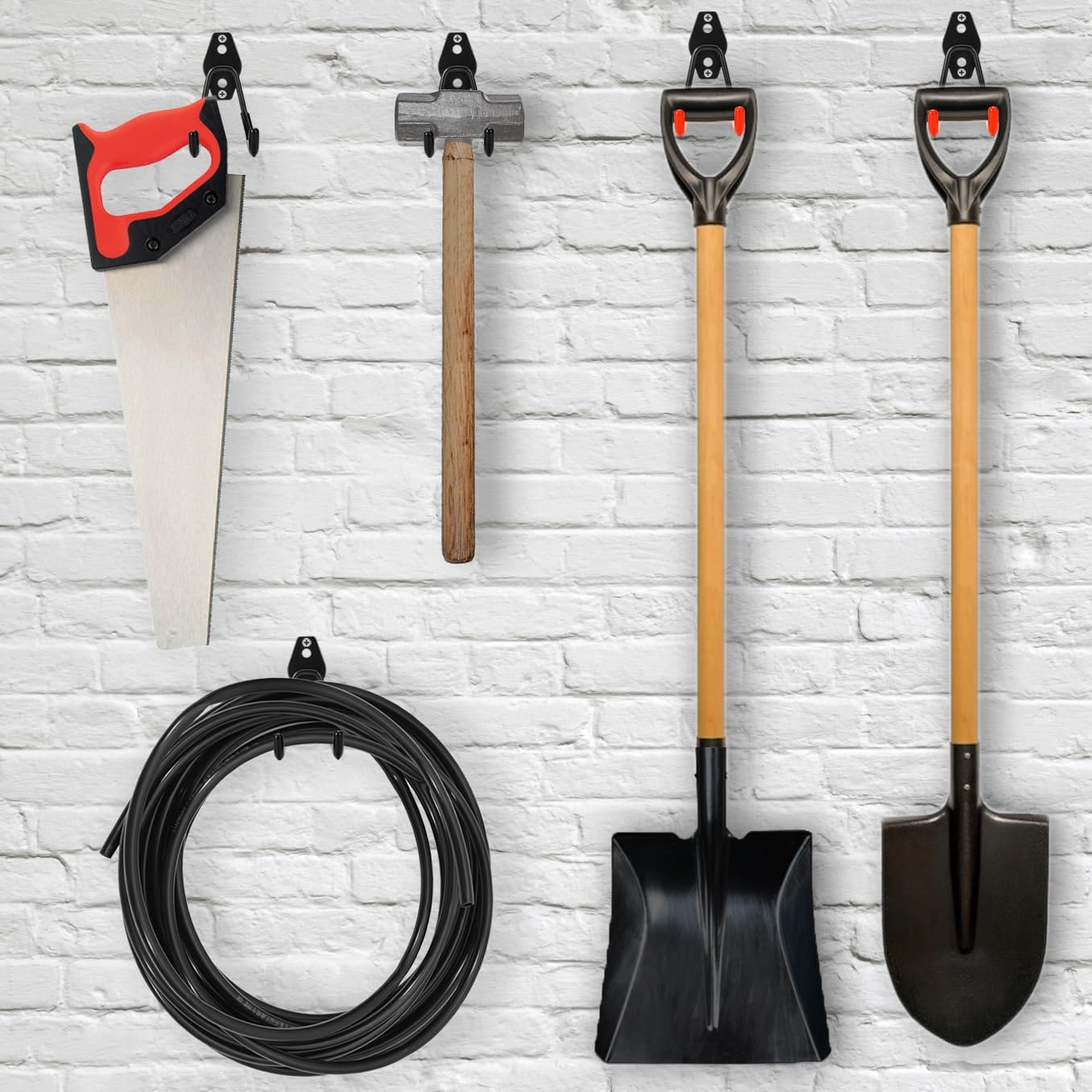 4 Pack Garage Hooks Heavy Duty - Supports 100 lbs, Utility Steel Garage Hanger & Organizer for Organizing Garden Lawn Tools, Ladders, Garden Hose, Digging Shovel, Bikes, Ropes (Orange)