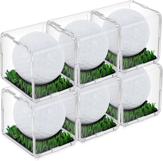 Tioncy 6 Pcs UV Protected Golf Ball Holder Display Case with Turf 2x2 x2 Inch Clear Acrylic Golf Ball Hole in one Stand Display Case Storage Box for Memorabilia Autograph Souvenir Collection