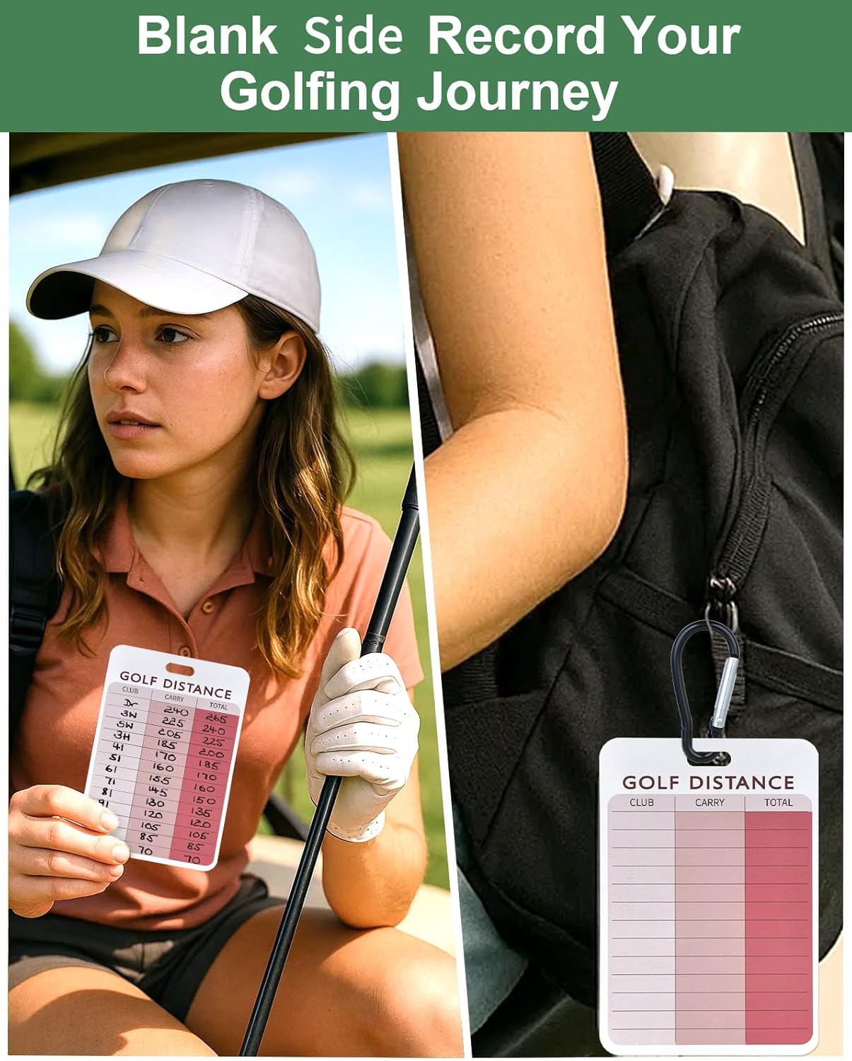 Swooflia Golf Club Distance Card - 2 Pack or 1 Pack Golf Club Range Chart Card, Swing Minder Reference & Blank Distance Yardage Scorecard, Golf Bag Accessories Gifts for Men Women Golfers