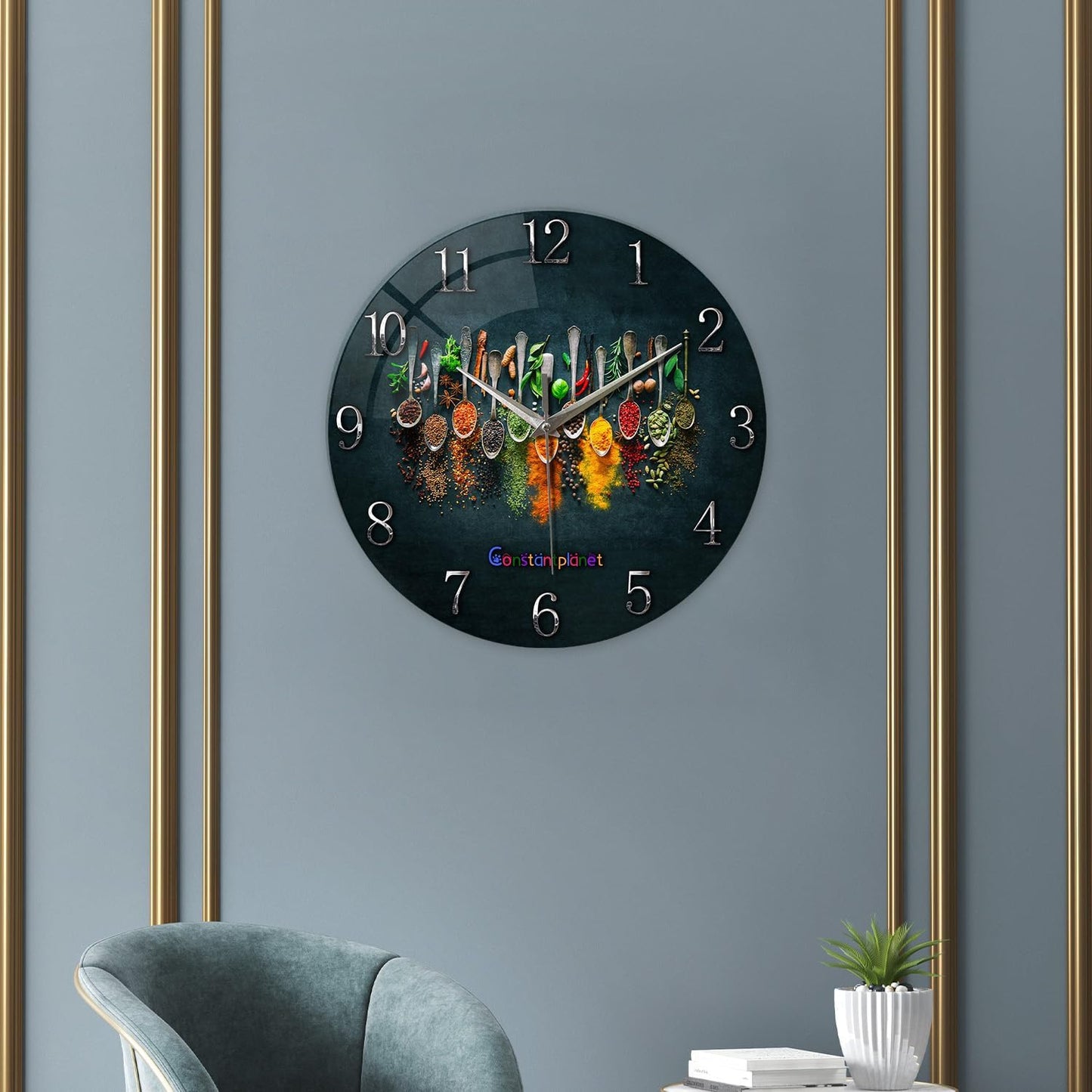 Kitchen Wall Clocks Battery Operated 14 Inches Glass Decorative Clocks for Walls Round Wall Clock Silent Non Ticking