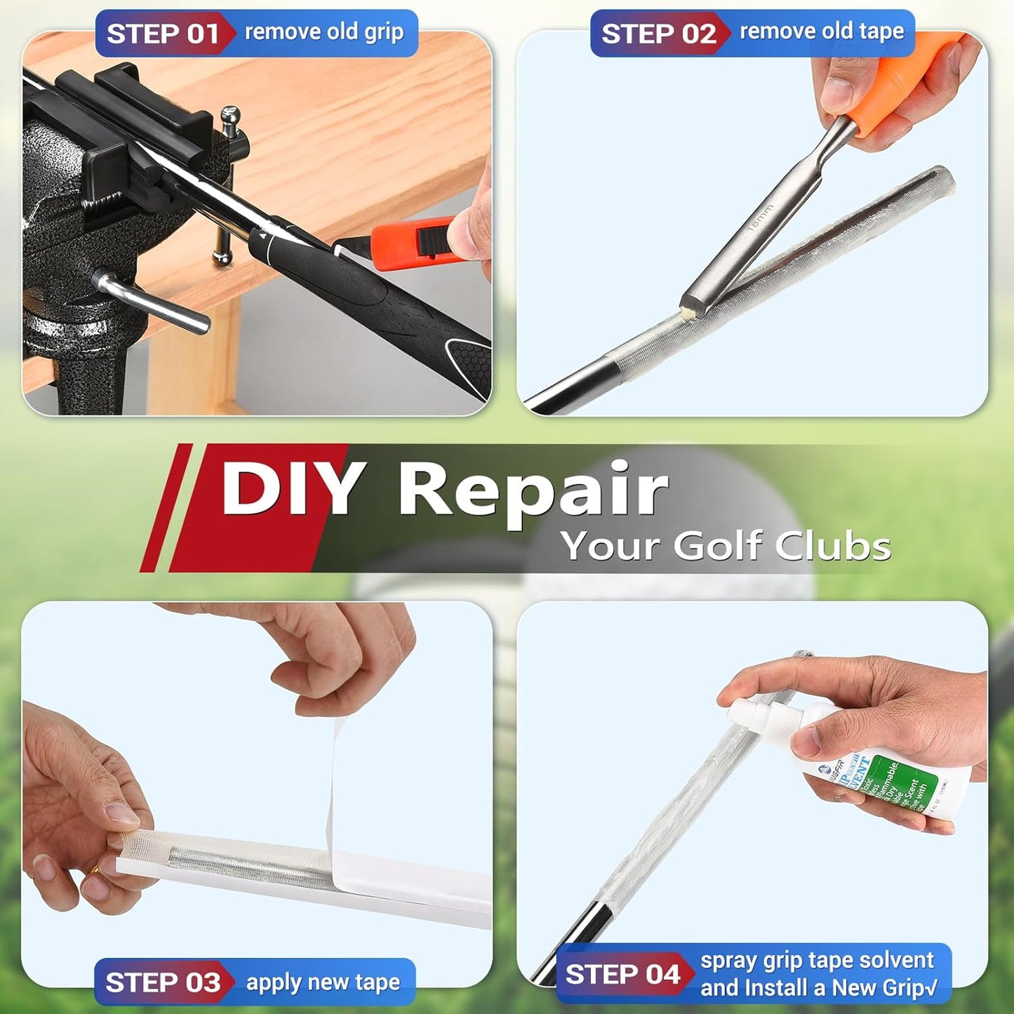 Golf Grip Kit for Regripping Golf Clubs, Portable Table Vise Rubber Clamp for Golf Grip Removal Tool with Solvent, Golf Club Regripping Kit