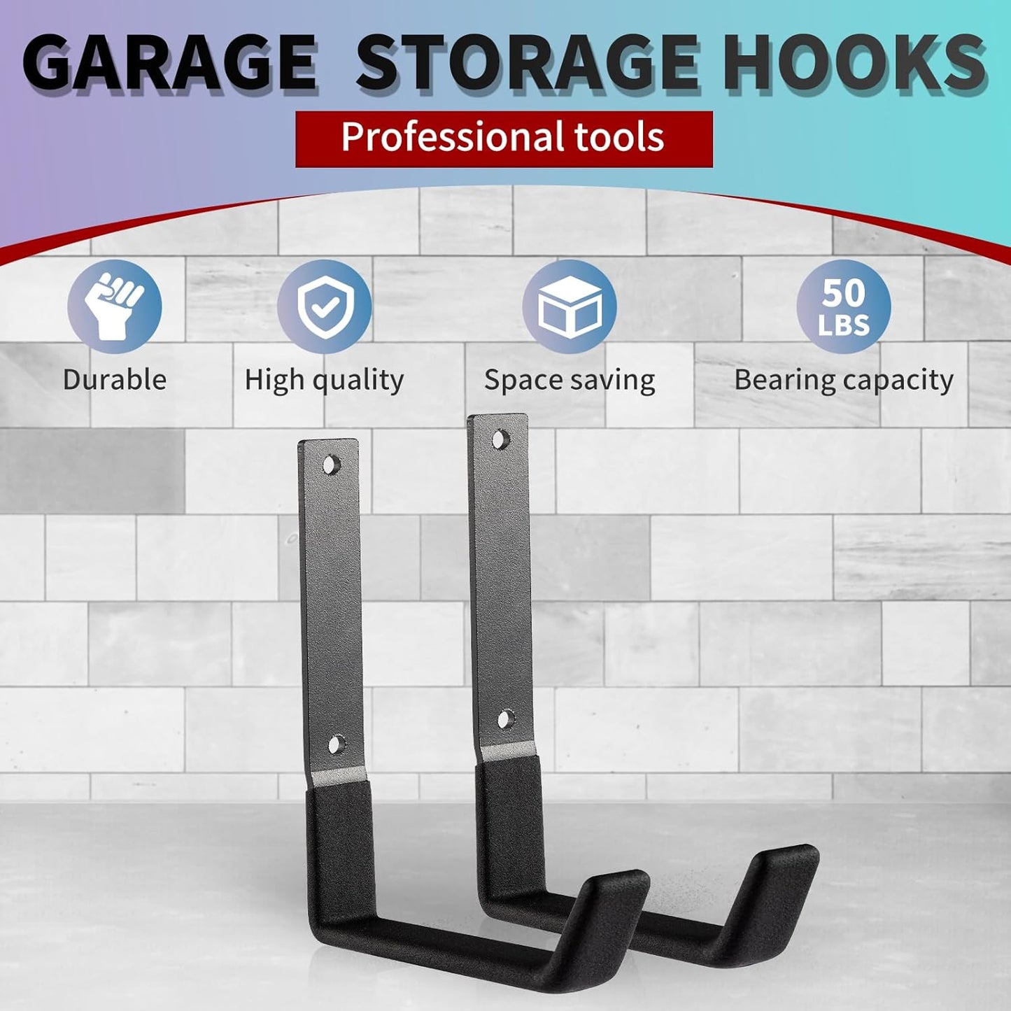 Heavy Duty Steel Garage Hooks, Garage Storage Utility Hooks, Garden Tool Organizer, Steel Wall Mount Hooks, (6, Large)