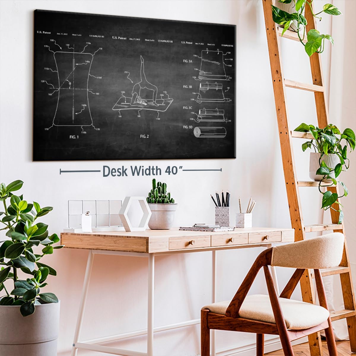 ElephantStock Exercise Mat BW Patent Wall Art - Horizontal Wrapped Canvas - 1-Piece Living Room Wall Decor - Digital Art Patent Canvas Print - Black and White Decor - 51" X 34"